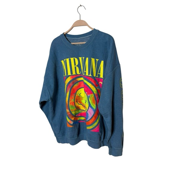 Urban Outfitters Tops - Urban Outfitters Nirvana Sweatshirt Adult S/M blue Smile Pullover Womens